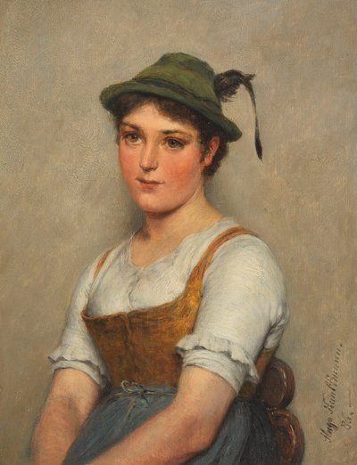 Junges Mädchen mit grünem Hut von Hugo Kauffmann